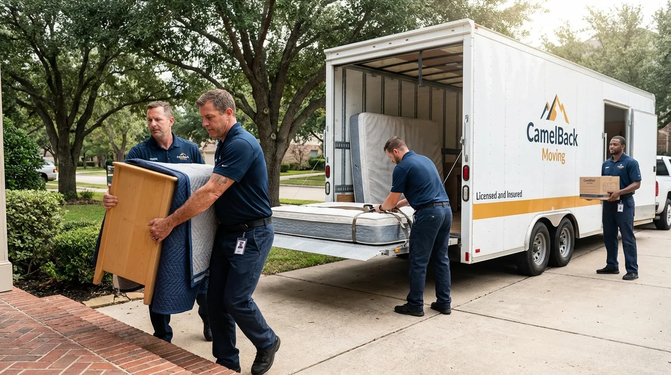 Crew loading residential truck for cross-state move from Pelham, NH
